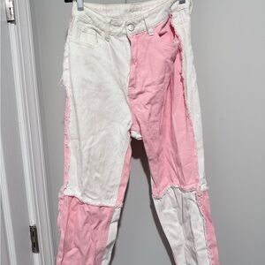 SHEIN Pink and White Denim Pants